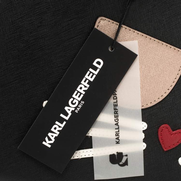 Pre Owned Karl Lagerfeld Black Leather Maybelle Cat Tote