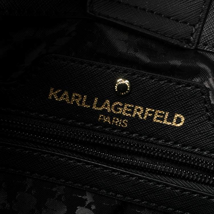 Pre Owned Karl Lagerfeld Black Leather Maybelle Cat Tote