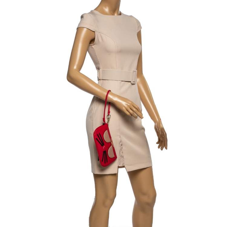Pre Owned Karl Lagerfeld Red Leather Choupette Wristlet Clutch
