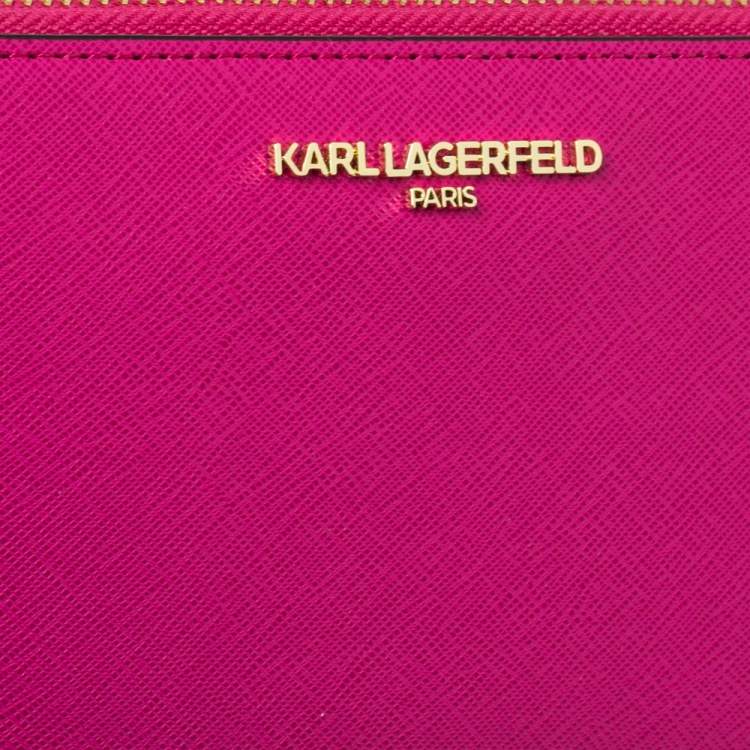 Pre Owned Karl Lagerfeld Pink Leather K/Ikonik Zip Around Wallet