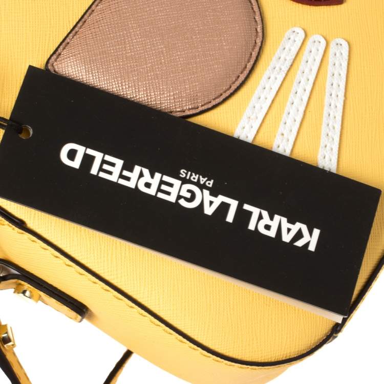 Karl Lagerfeld Yellow Leather Maybelle Choupette Crossbody Bag             