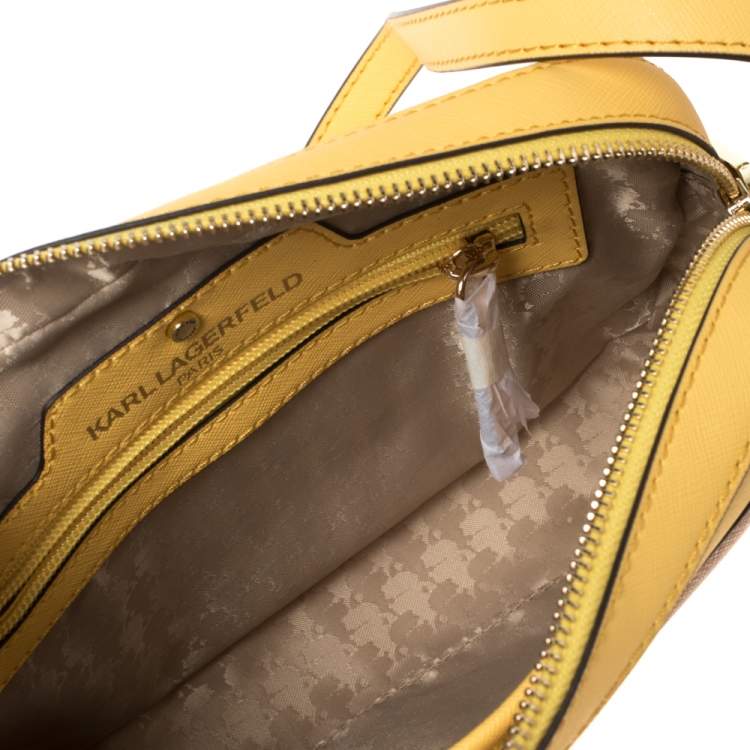 Karl Lagerfeld Yellow Leather Maybelle Choupette Crossbody Bag             