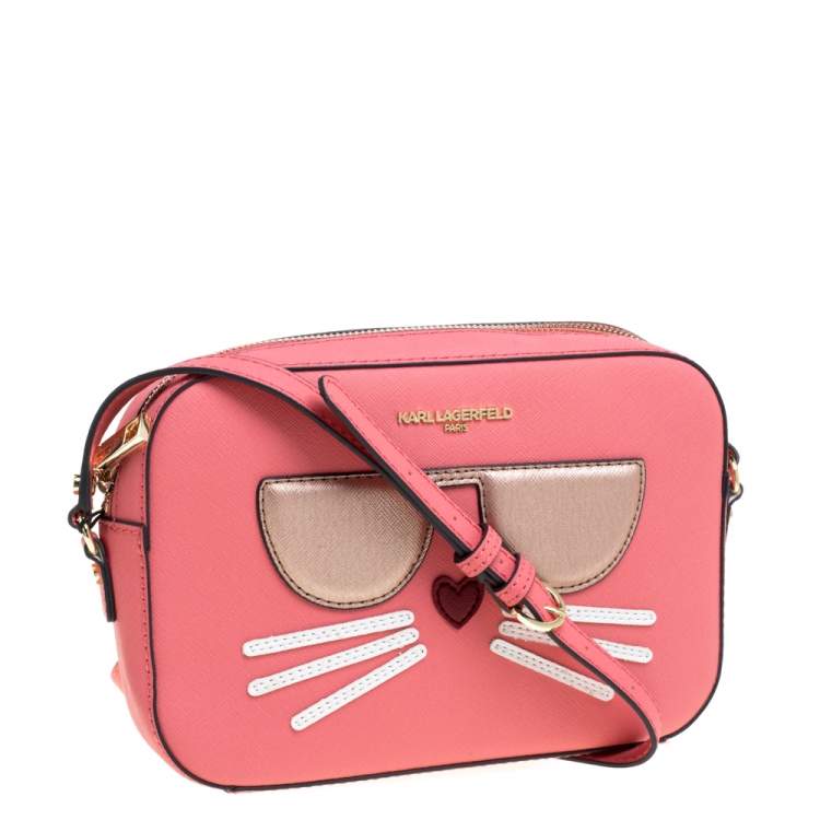 Pre Owned Karl Lagerfeld Pink Leather Maybelle Choupette Crossbody Bag