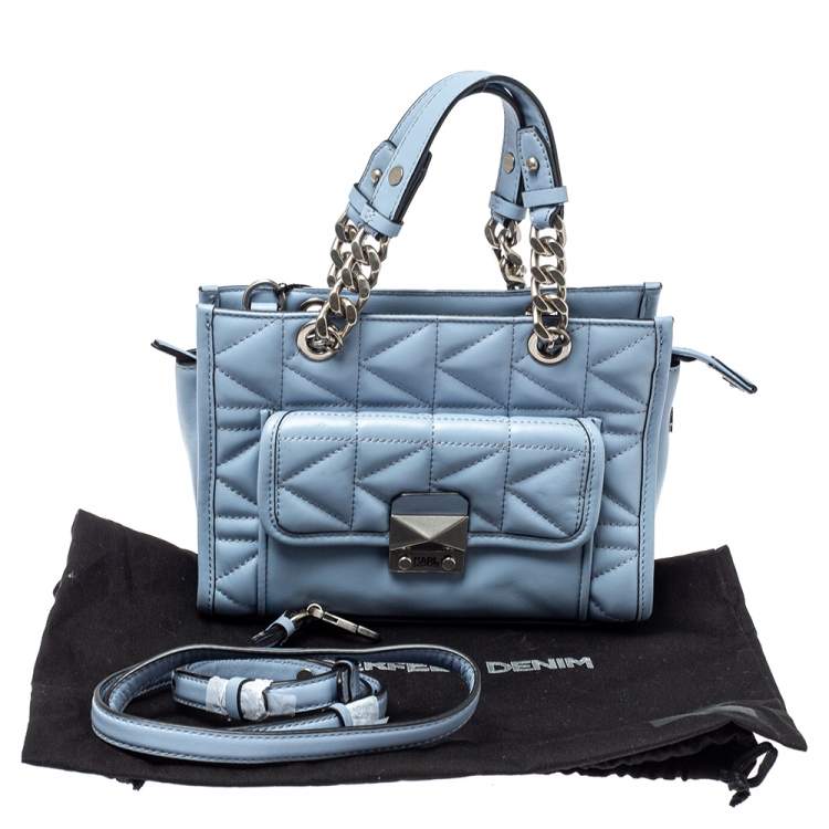 Pre Owned Karl Lagerfeld Light Blue Quilted Leather Mini Tote