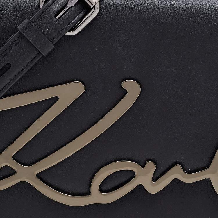 Pre Owned Karl Lagerfeld Black Leather Medium K/Signature Shoulder Bag