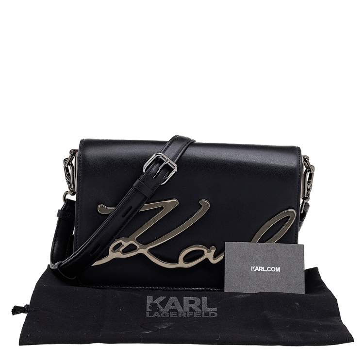 Pre Owned Karl Lagerfeld Black Leather Medium K/Signature Shoulder Bag