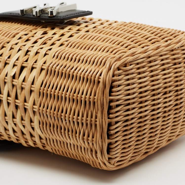Pre Owned Karl Lagerfeld Black Rattan And Leather K/Autograph Wicker Picnic Crossbody Bag