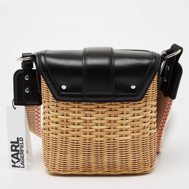 Pre Owned Karl Lagerfeld Black Rattan And Leather K/Autograph Wicker Picnic Crossbody Bag