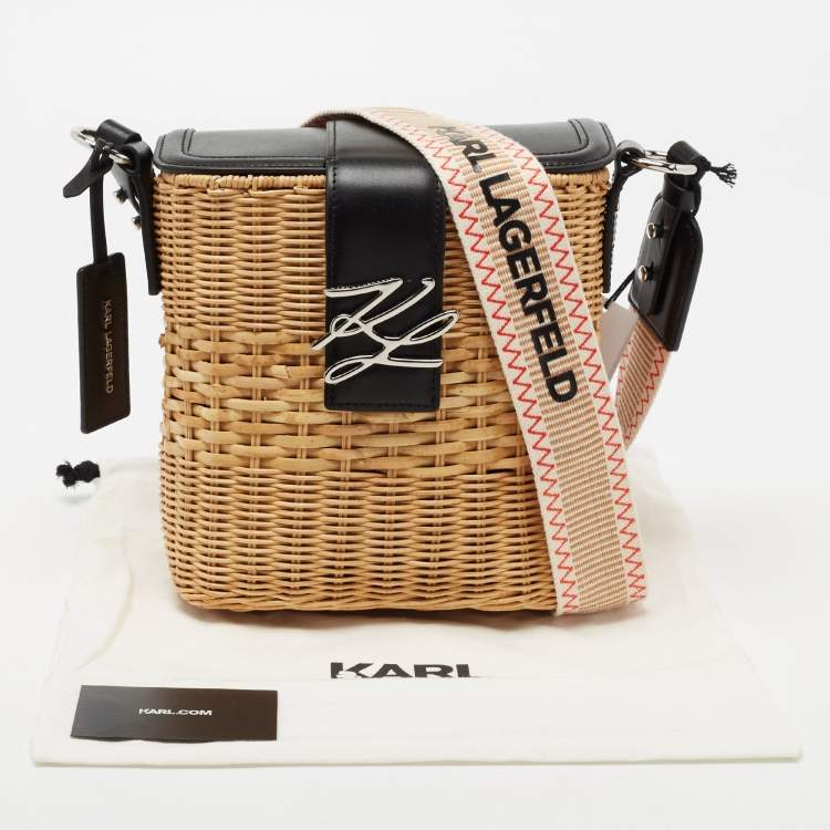 Pre Owned Karl Lagerfeld Black Rattan And Leather K/Autograph Wicker Picnic Crossbody Bag