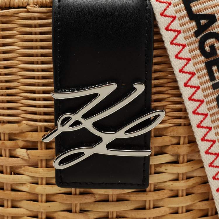 Pre Owned Karl Lagerfeld Black Rattan And Leather K/Autograph Wicker Picnic Crossbody Bag