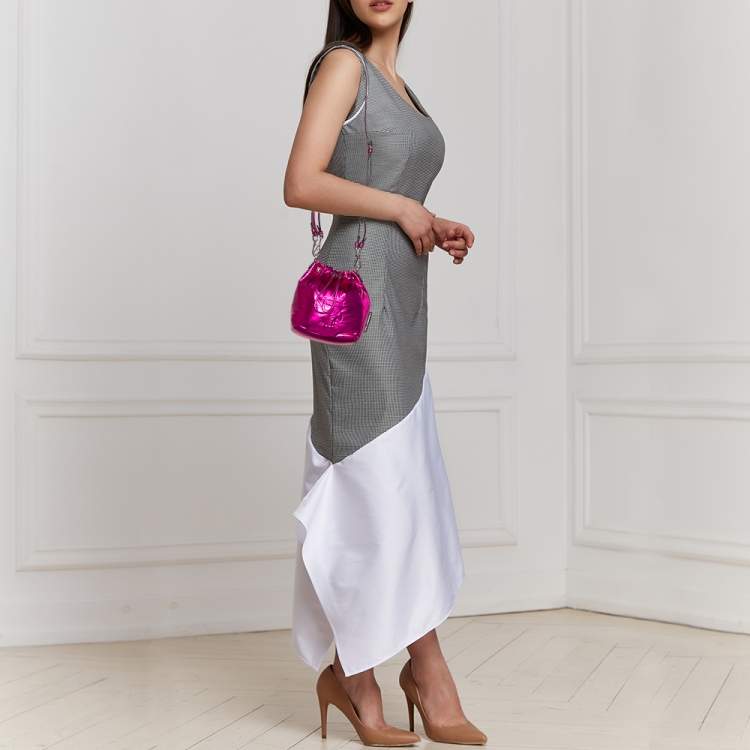 Pre Owned Karl Lagerfeld Metallic Pink Fabric K/Ikonik Bucket Bag