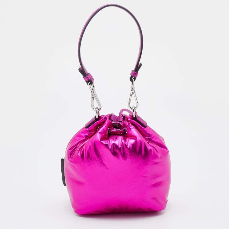 Pre Owned Karl Lagerfeld Metallic Pink Fabric K/Ikonik Bucket Bag