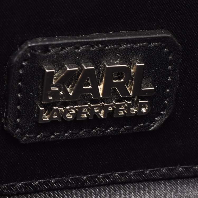Pre Owned Karl Lagerfeld Black/Silver Marble Effect Glitter Star Chain Box Clutch