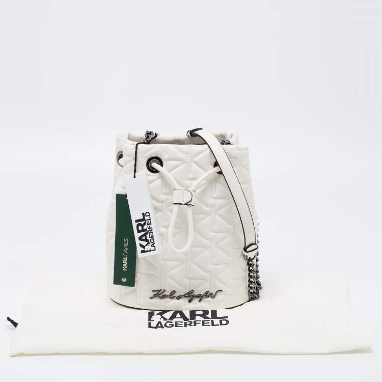 Pre Owned Karl Lagerfeld White Quilted Leather Drawstring Bucket Bag