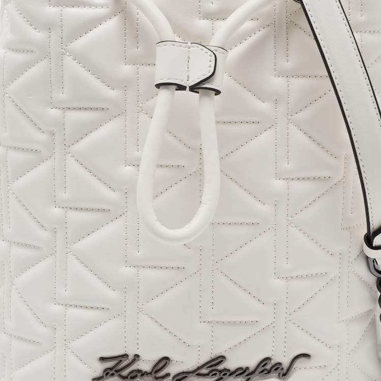 Pre Owned Karl Lagerfeld White Quilted Leather Drawstring Bucket Bag