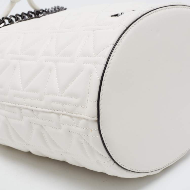 Pre Owned Karl Lagerfeld White Quilted Leather Drawstring Bucket Bag
