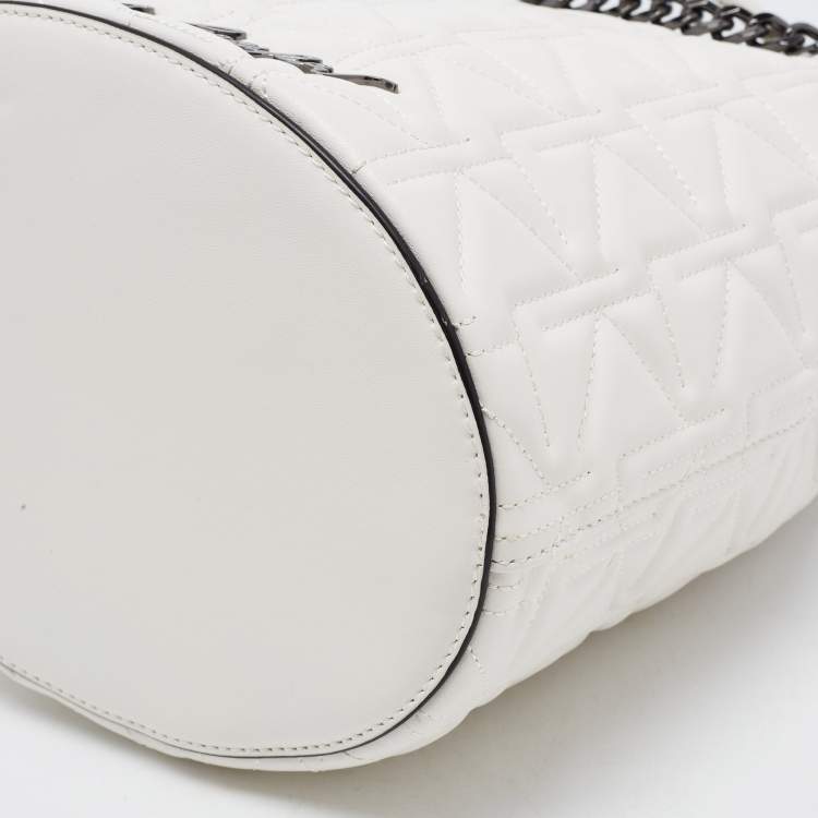 Pre Owned Karl Lagerfeld White Quilted Leather Drawstring Bucket Bag