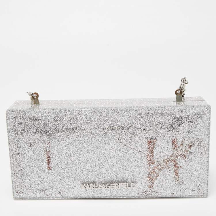 Pre Owned Karl Lagerfeld Multicolor Glitter Acrylic Minaudiere K/Jet Boarding Pass Chain Clutch