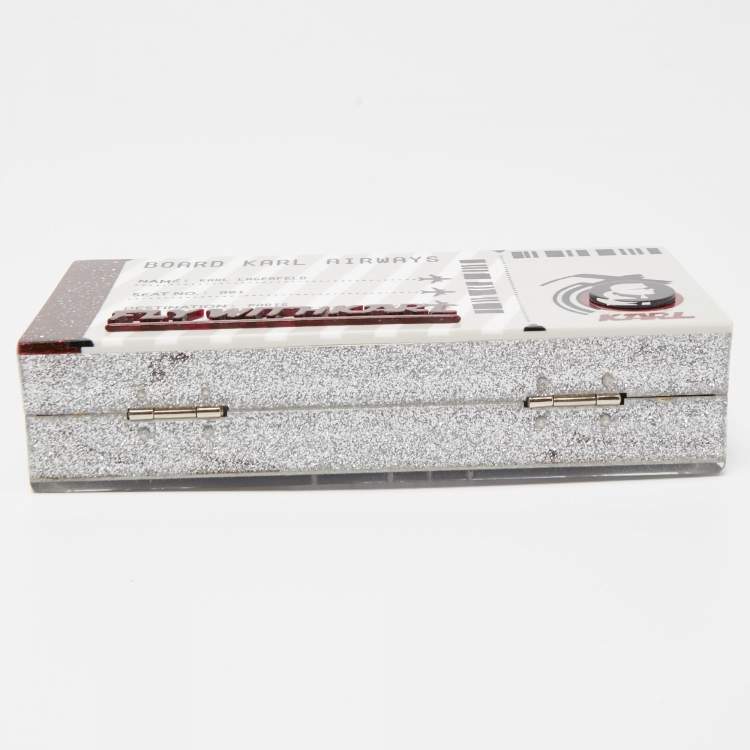 Pre Owned Karl Lagerfeld Multicolor Glitter Acrylic Minaudiere K/Jet Boarding Pass Chain Clutch