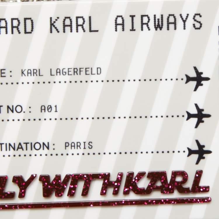 Pre Owned Karl Lagerfeld Multicolor Glitter Acrylic Minaudiere K/Jet Boarding Pass Chain Clutch
