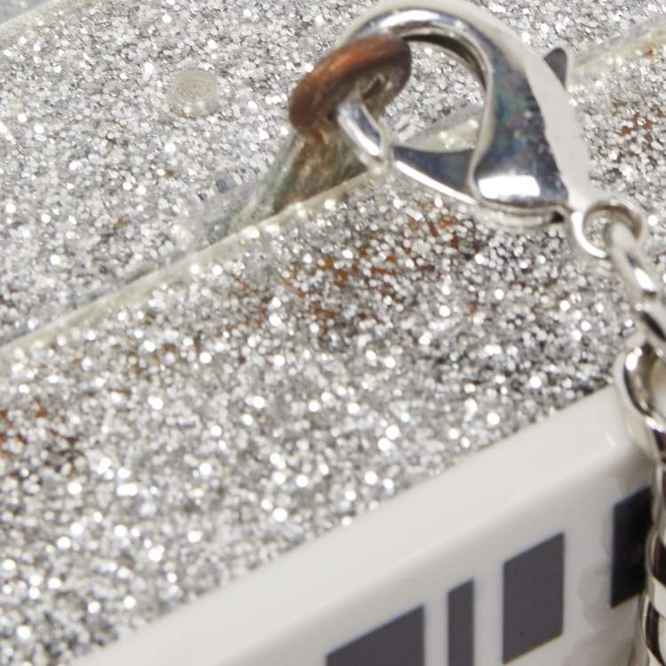 Pre Owned Karl Lagerfeld Multicolor Glitter Acrylic Minaudiere K/Jet Boarding Pass Chain Clutch
