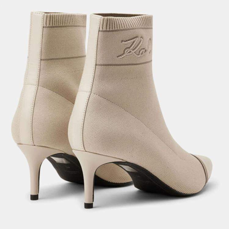Pre Owned Karl Lagerfield Pandara Beige Leather Mid Ankle Boots