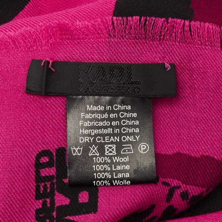 Pre Owned Karl Lagerfeld Pink Lettering Wool Scarf 