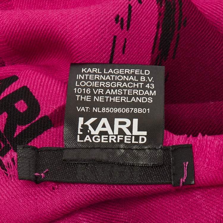 Pre Owned Karl Lagerfeld Pink Lettering Wool Scarf 