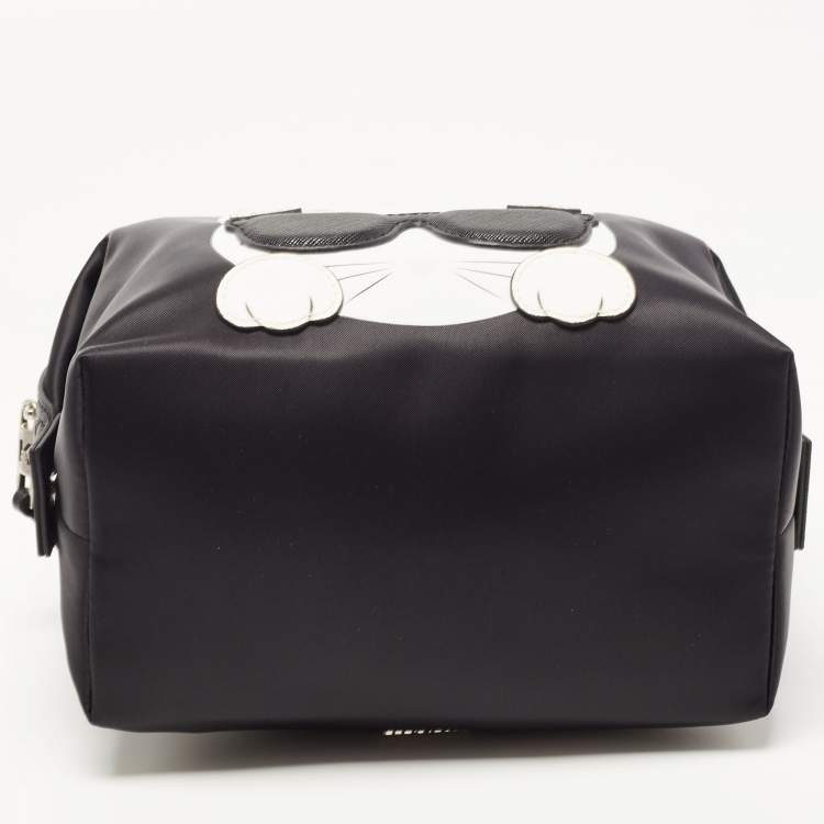Pre Owned Karl Lagerfeld Black Nylon and Leather K/Ikonik Choupette Cosmetic Pouch