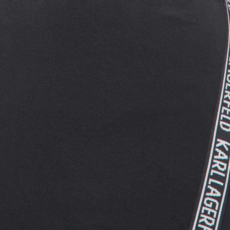 Pre Owned Karl Lagerfeld Black Logo Lace Trimmed Tank Dress S