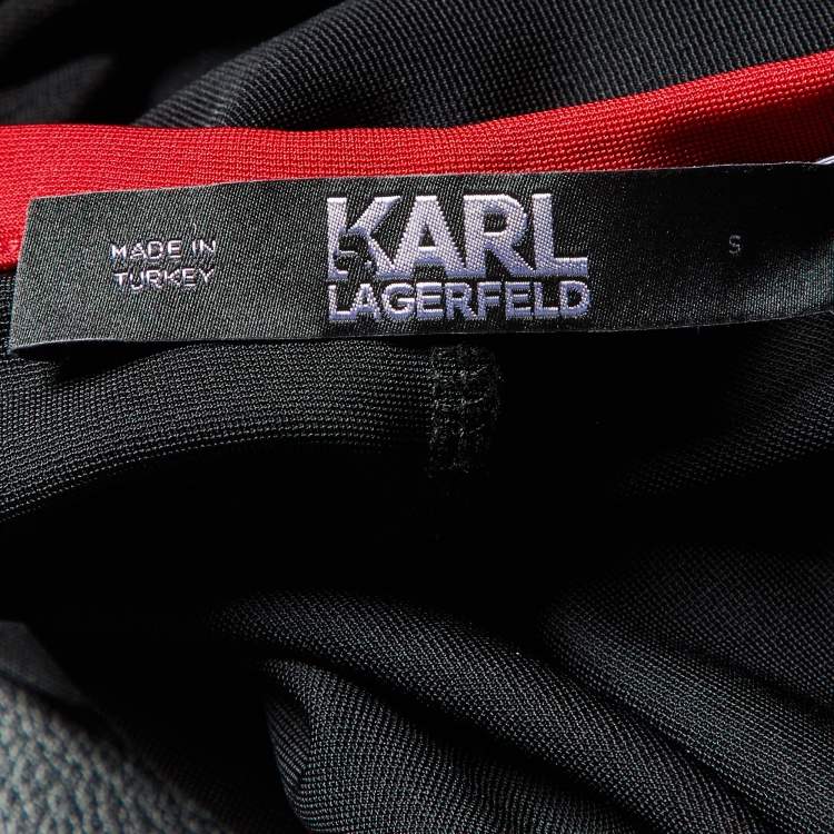 Pre Owned Karl Lagerfeld Black Logo Lace Trimmed Tank Dress S