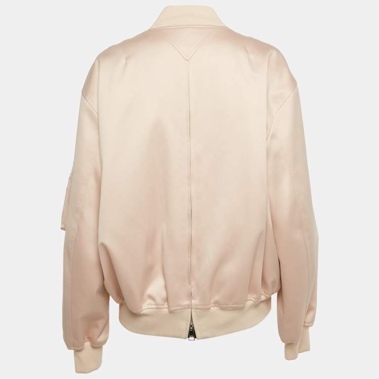 Pre Owned Karl Lagerfeld Pink Satin Zip-Up Blouse M