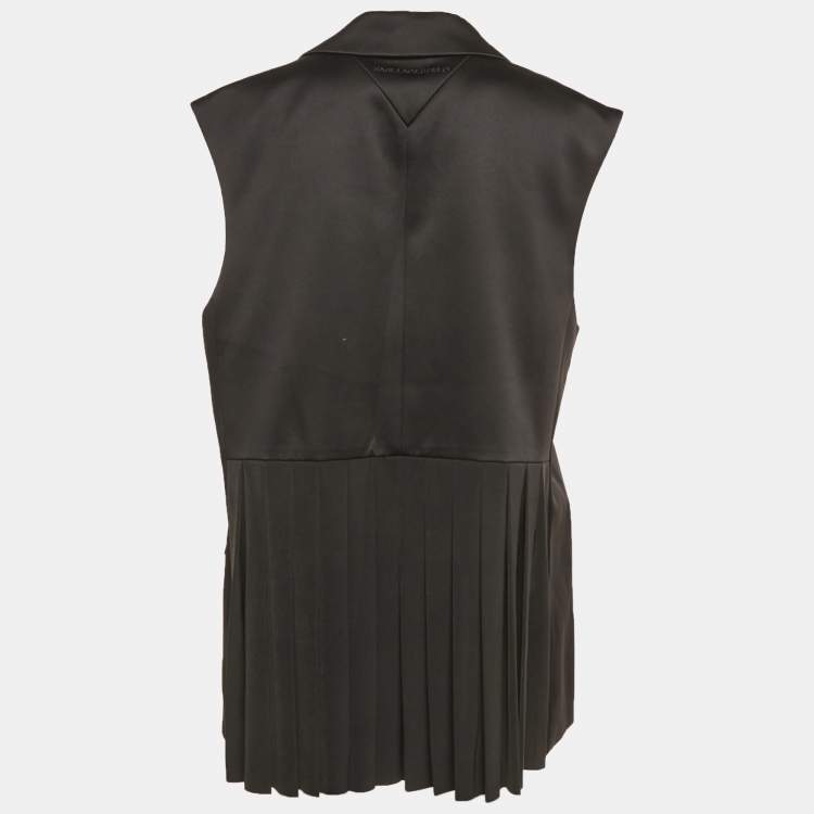 Pre Owned Karl Lagerfeld Black Satin Pleats Detail Tailored Gilet M