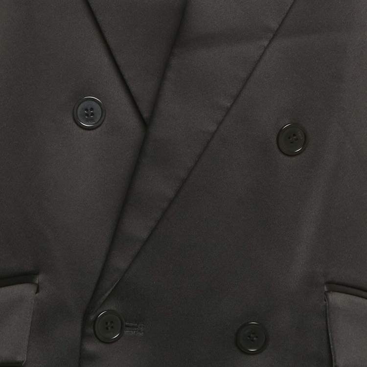 Pre Owned Karl Lagerfeld Black Satin Pleats Detail Tailored Gilet M