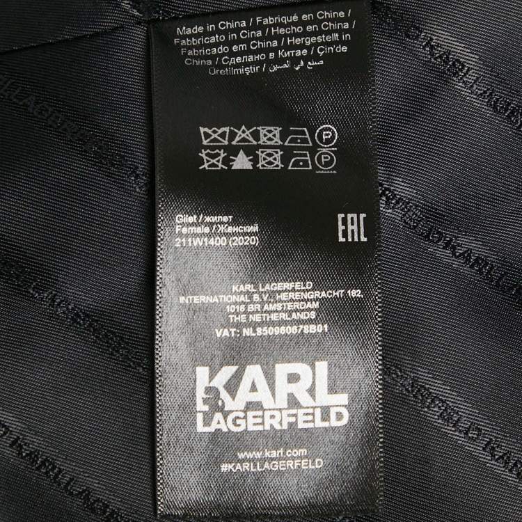 Pre Owned Karl Lagerfeld Black Satin Pleats Detail Tailored Gilet M