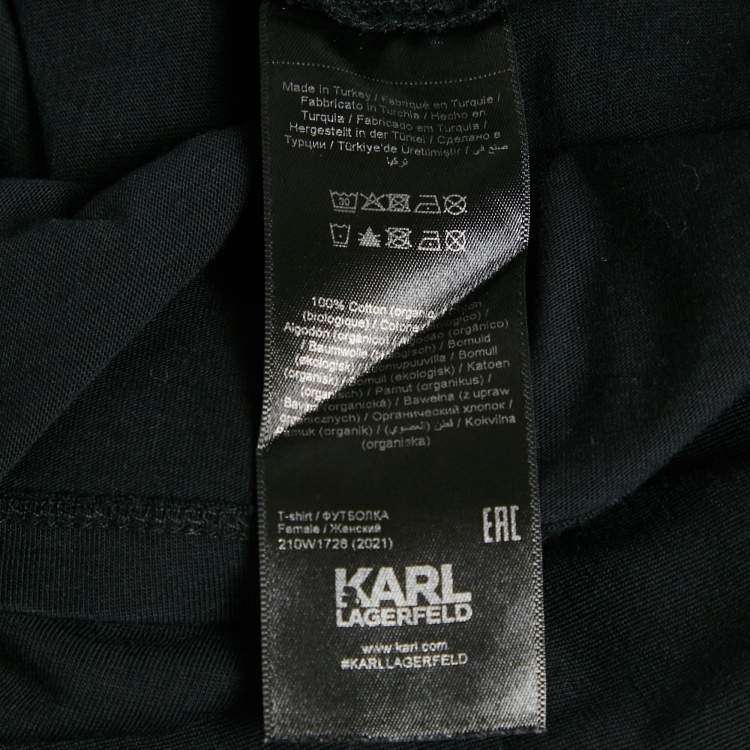 Pre Owned Karl Lagerfeld Black Ikonik Rhinestone Embellished Cotton T-Shirt L 