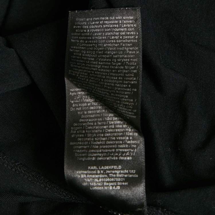 Pre Owned Karl Lagerfeld Black Ikonik Rhinestone Embellished Cotton T-Shirt L 