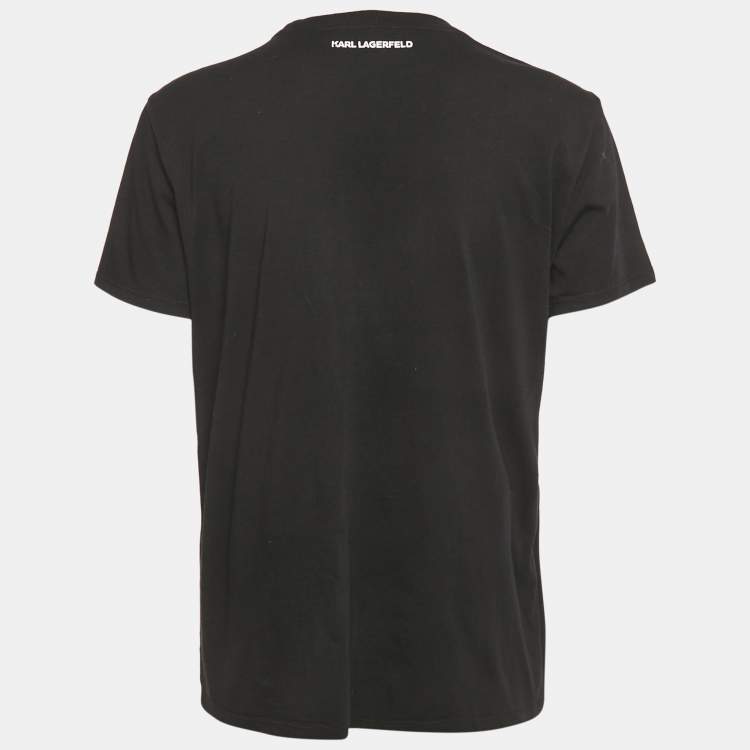Pre Owned Karl Lagerfeld Black Ikonik Rhinestone Embellished Cotton T-Shirt L 