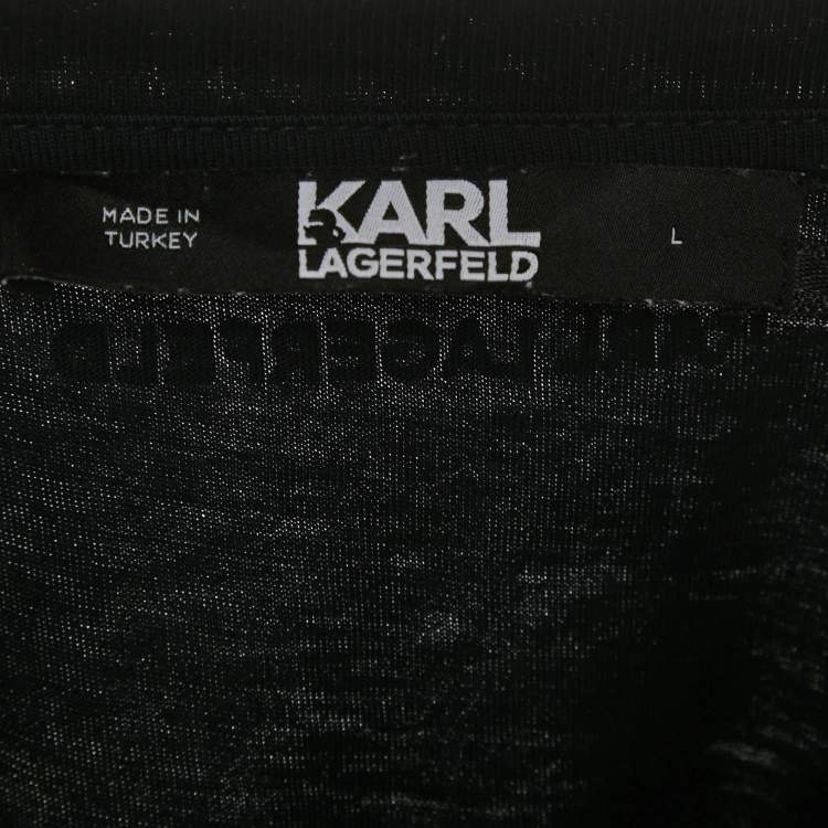 Pre Owned Karl Lagerfeld Black Ikonik Rhinestone Embellished Cotton T-Shirt L 