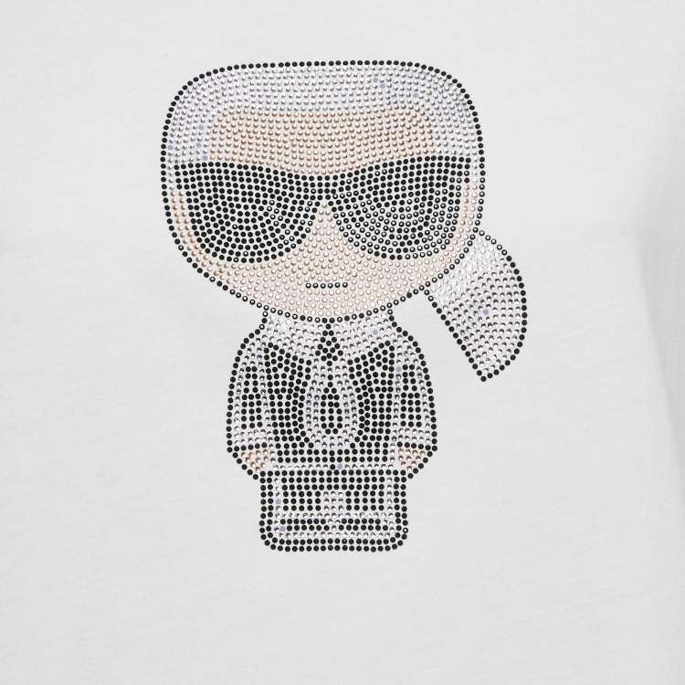 Pre Owned Karl Lagerfeld White Ikonik Studded Cotton Crew Neck T-Shirt L