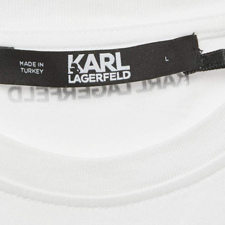 Pre Owned Karl Lagerfeld White Ikonik Studded Cotton Crew Neck T-Shirt L