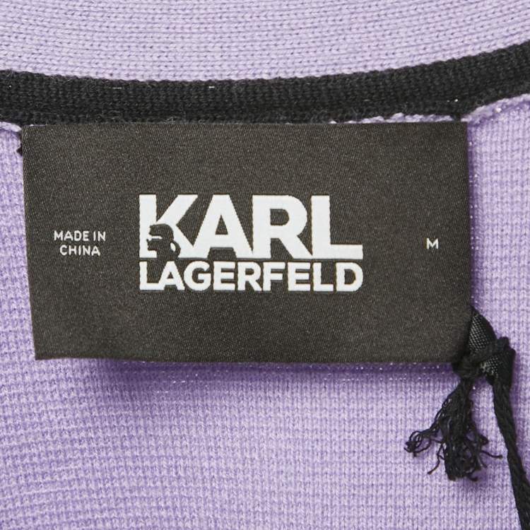 مملوكة مسبقًا Karl Lagerfeld Purple Wool Blend Logo Belted Cardigan M