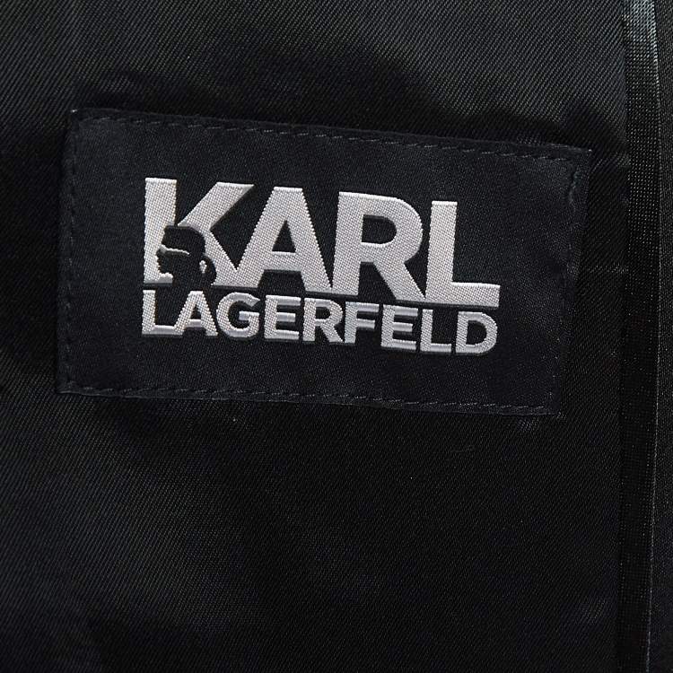 Pre Owned karl Lagerfeld Black Knit Satin Panel Single Breasted Blazer M