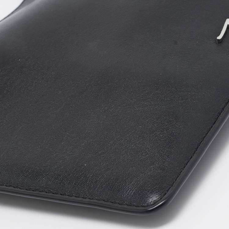 Pre Owned Karl Lagerfeld Black Leather Eyelet Cat Ear Pouch