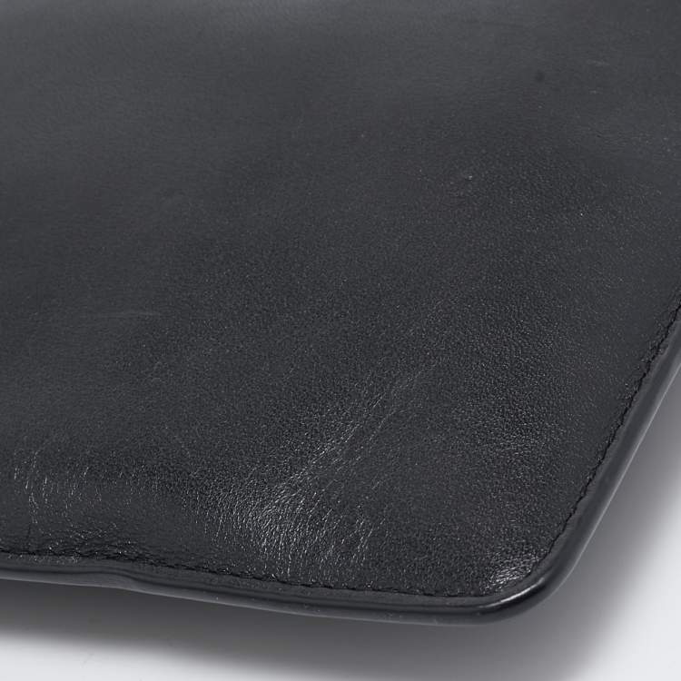 Pre Owned Karl Lagerfeld Black Leather Eyelet Cat Ear Pouch