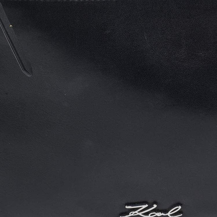 Pre Owned Karl Lagerfeld Black Leather Eyelet Cat Ear Pouch