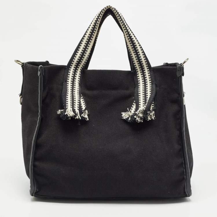 Pre Owned Karl Lagerfeld Black/White Canvas K/Signature Webbing Tote