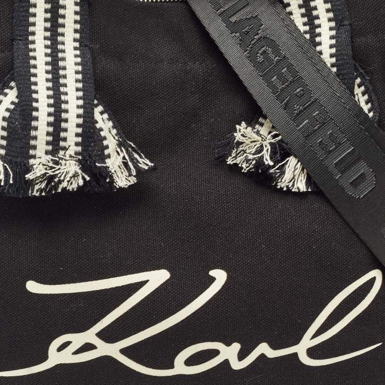 Pre Owned Karl Lagerfeld Black/White Canvas K/Signature Webbing Tote