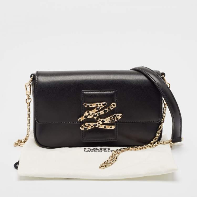 Pre Owned Karl Lagerfeld Black Leather K/Autograph Sparkle Shoulder Bag