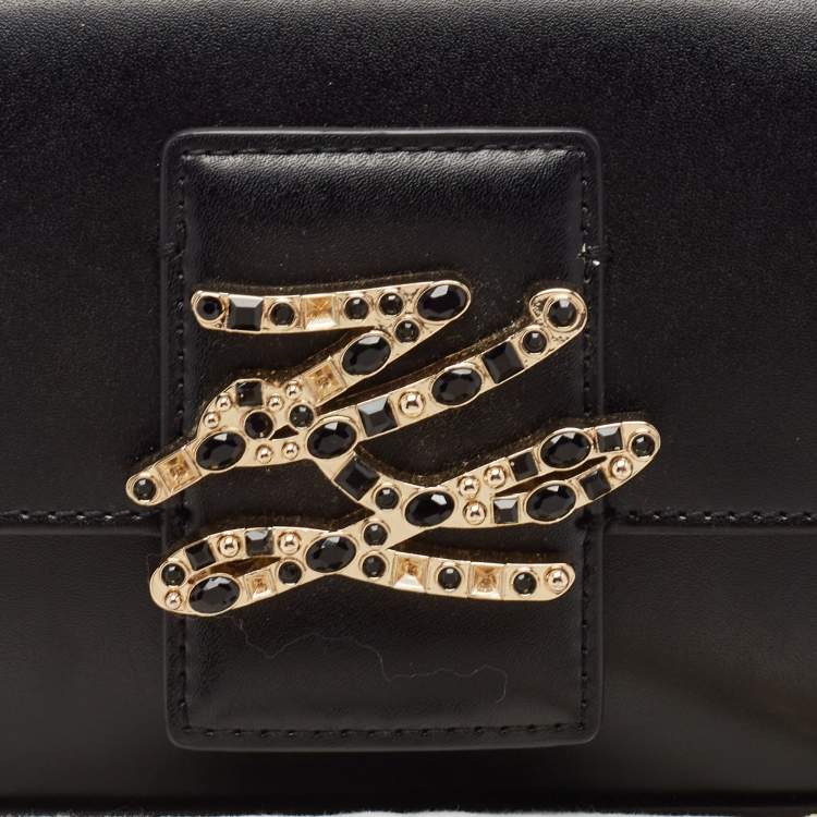 Pre Owned Karl Lagerfeld Black Leather K/Autograph Sparkle Shoulder Bag
